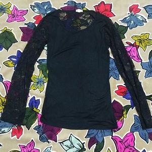 Zenana Outfitters Black Lace Long Sleeve Top